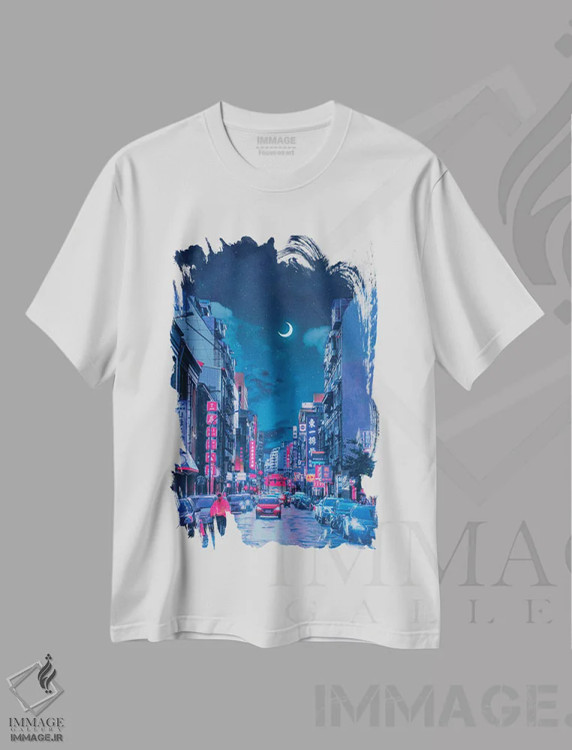 تیشرت سفید طرح دار جهان های نئون ۷، عکاسی ترکیبی اثر دانر اوروزکو | فروشگاه ایماژ