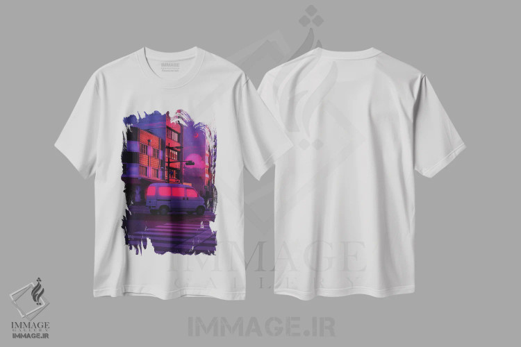 تیشرت سفید طرح دار جهان های نئون ۱۴، عکاسی ترکیبی اثر دانر اوروزکو | فروشگاه ایماژ