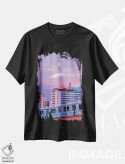 تیشرت مشکی طرح دار شهر پاستلی، عکاسی ترکیبی اثر دانر اوروزکو | فروشگاه ایماژ