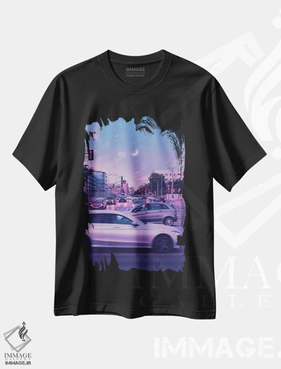 تیشرت مشکی طرح دار شهر بنفش، عکاسی ترکیبی اثر دانر اوروزکو | immage.ir