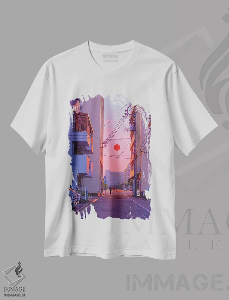 تیشرت سفید طرح دار غروب ۱۰، عکاسی ترکیبی اثر دانر اوروزکو | فروشگاه ایماژ