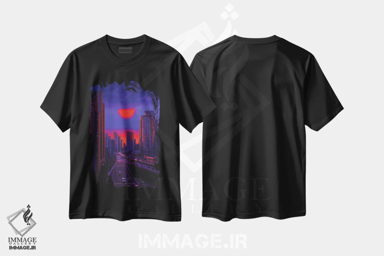 تیشرت مشکی طرح دار غروب ۸، عکاسی ترکیبی اثر دانر اوروزکو | فروشگاه ایماژ