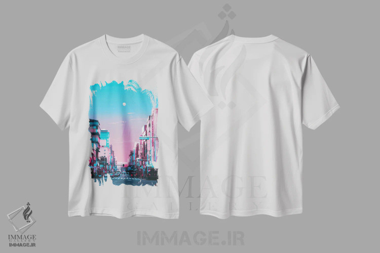 تیشرت سفید طرح دار توکیو شهر پاستلی، عکاسی ترکیبی اثر دانر اوروزکو | فروشگاه ایماژ