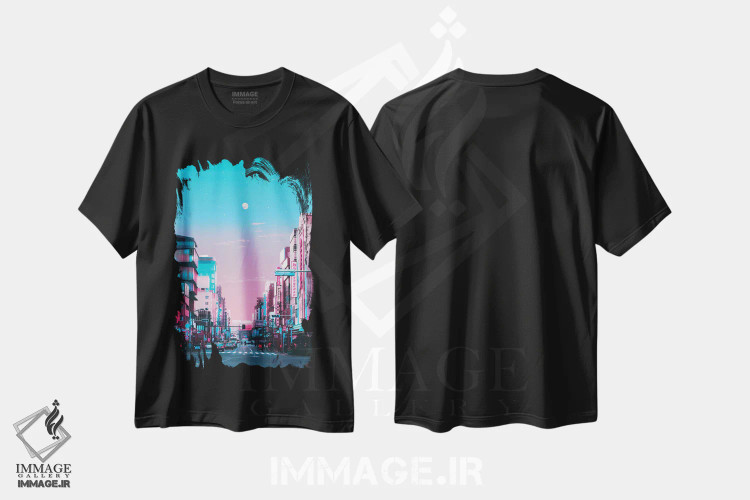 تیشرت مشکی طرح دار توکیو شهر پاستلی، عکاسی ترکیبی اثر دانر اوروزکو | immage.ir