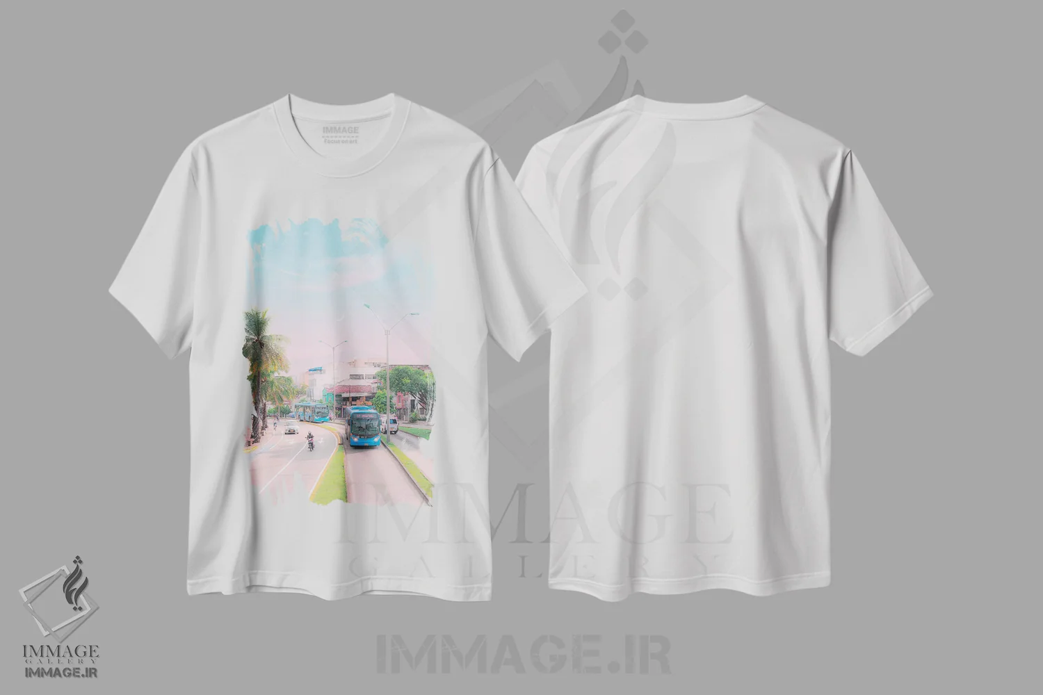 تیشرت سفید طرح دار کالی شهر پاستلی، عکاسی ترکیبی اثر دانر اوروزکو | فروشگاه ایماژ