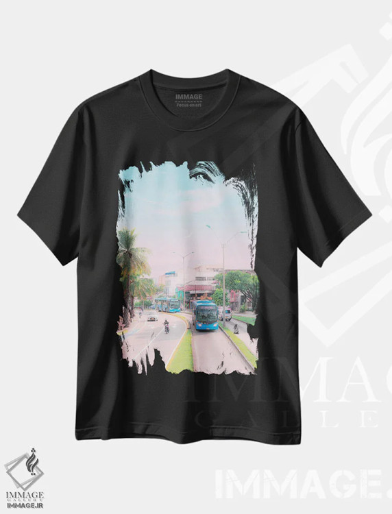 تیشرت مشکی طرح دار کالی شهر پاستلی، عکاسی ترکیبی اثر دانر اوروزکو | immage.ir