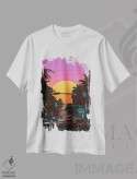 تیشرت سفید طرح دار غروب بخارویو ۳، عکاسی ترکیبی اثر دانر اوروزکو | فروشگاه ایماژ