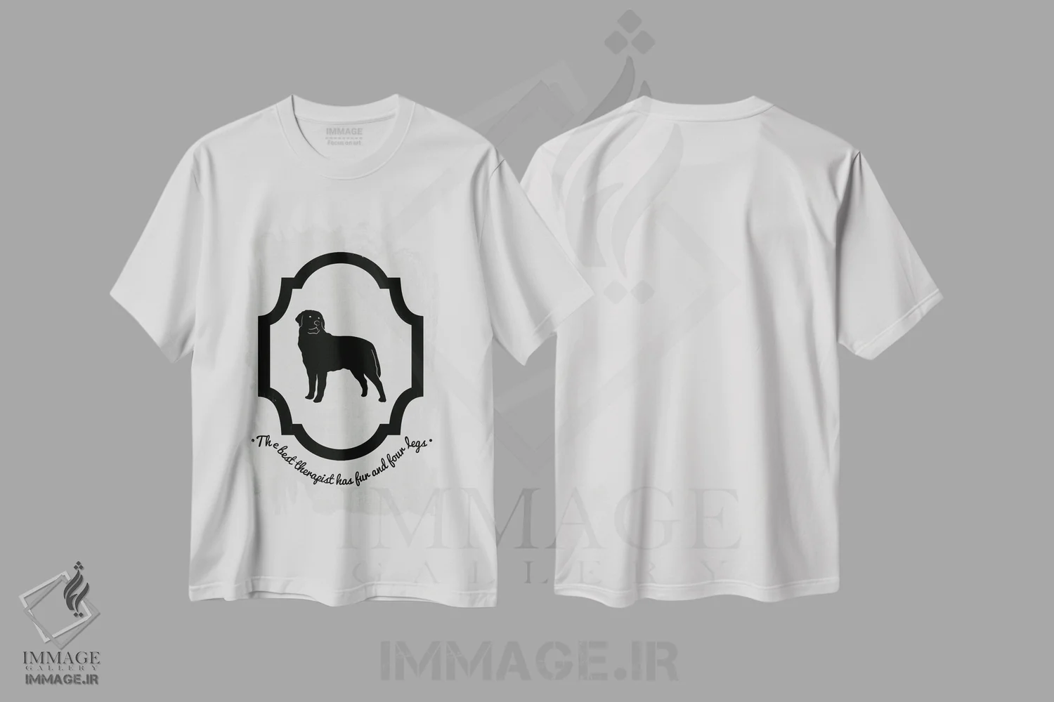 تیشرت سفید طرح دار رتوایلر، هنر دیجیتال سیاه و سفید اثر فایو بای فایو کالکتیو | فروشگاه ایماژ