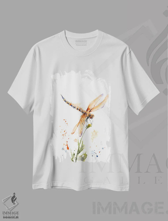 تیشرت سفید طرح دار سنجاقک ۲، دکور معاصر اثر الگا چفرانوف | فروشگاه ایماژ