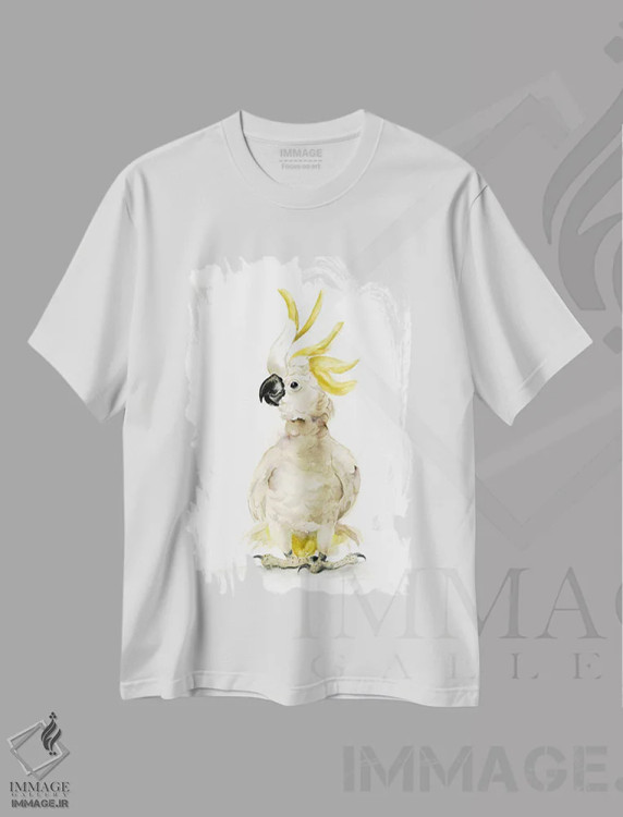 تیشرت سفید طرح دار کاکاتو، دکور معاصر اثر الگا چفرانوف | immage.ir
