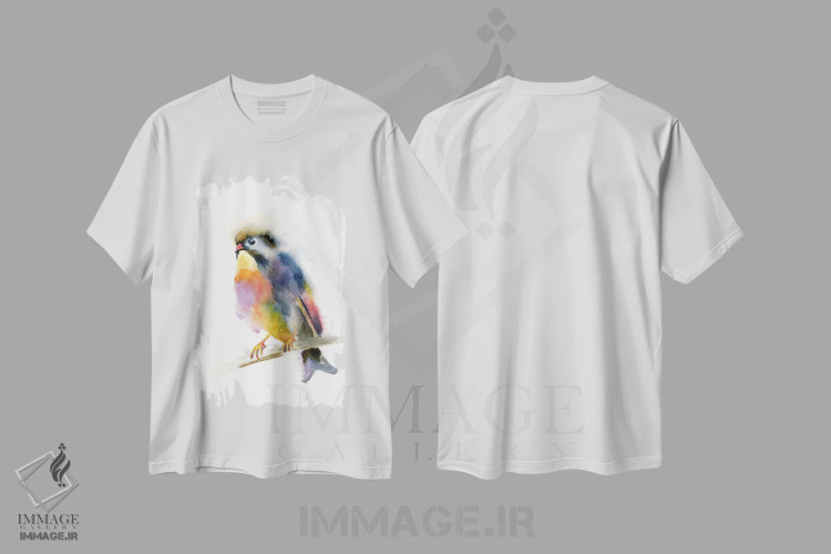 تیشرت سفید طرح دار بلبل، دکور معاصر اثر الگا چفرانوف | فروشگاه ایماژ