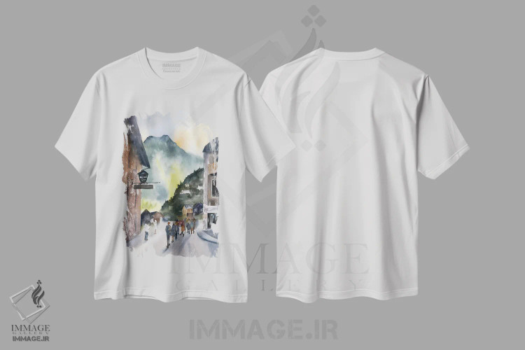 تیشرت سفید طرح دار هالشتات، دکور معاصر اثر الگا چفرانوف | فروشگاه ایماژ