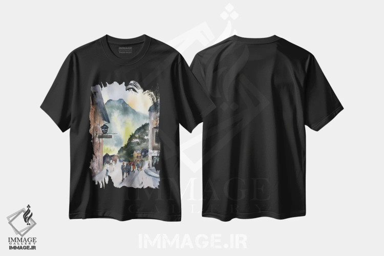 تیشرت مشکی طرح دار هالشتات، دکور معاصر اثر الگا چفرانوف | immage.ir