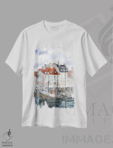 تیشرت سفید طرح دار چشم انداز شهری کپنهاگ، دکور معاصر اثر الگا چفرانوف | فروشگاه ایماژ