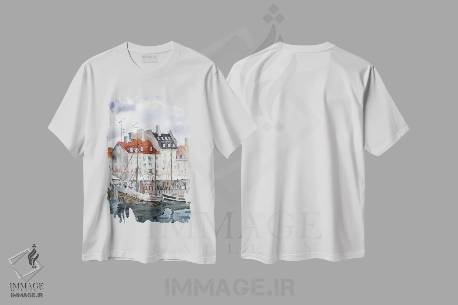 تیشرت سفید طرح دار چشم انداز شهری کپنهاگ، دکور معاصر اثر الگا چفرانوف | فروشگاه ایماژ