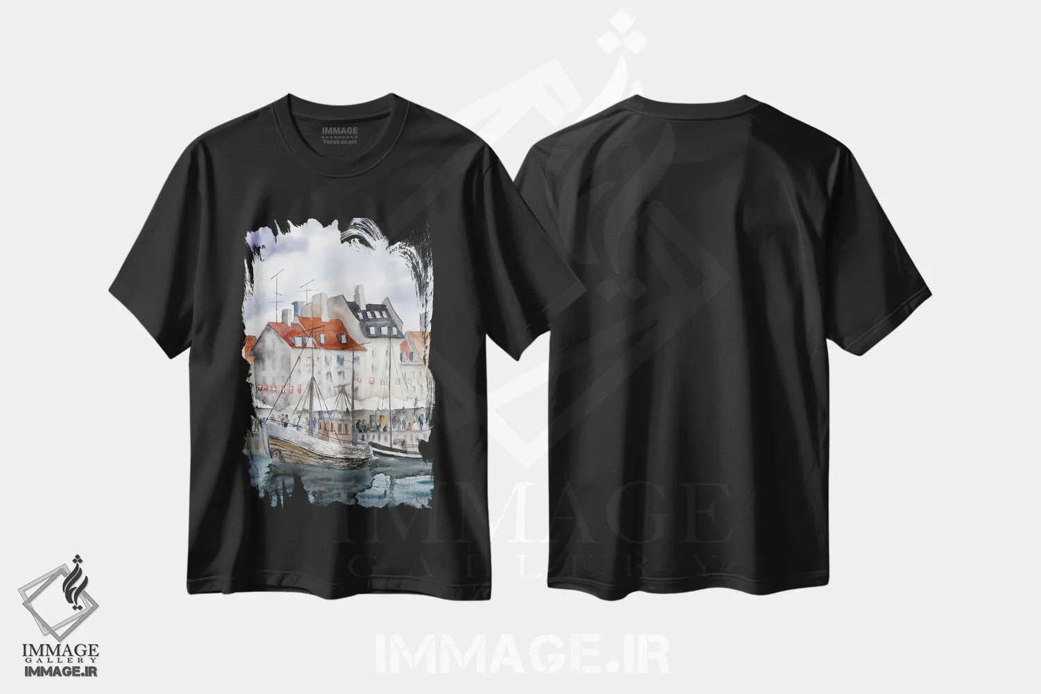 تیشرت مشکی طرح دار چشم انداز شهری کپنهاگ، دکور معاصر اثر الگا چفرانوف | immage.ir
