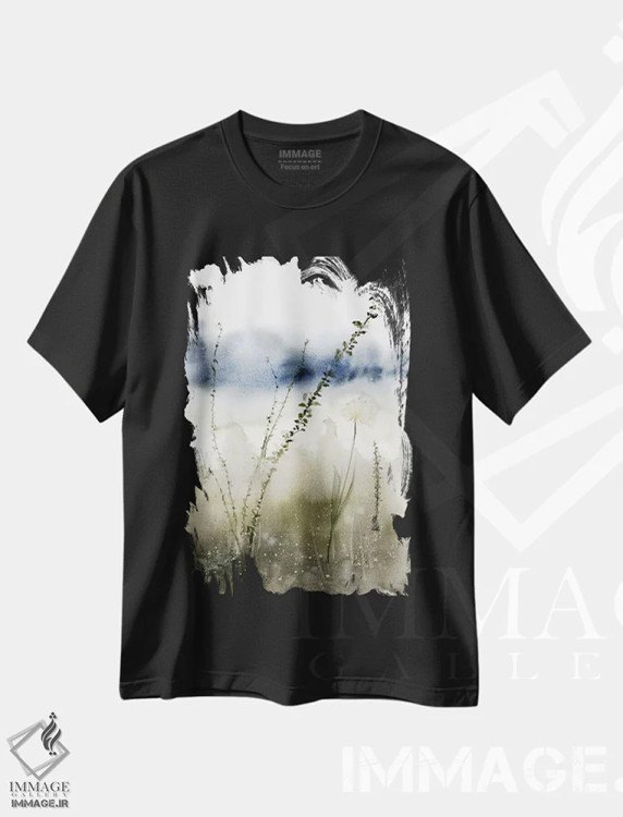 تیشرت مشکی طرح دار منظره انتزاعی ۴، مدیوم اثر الگا چفرانوف | فروشگاه ایماژ