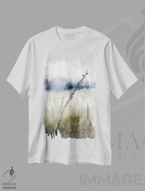 تیشرت سفید طرح دار منظره انتزاعی ۴، مدیوم اثر الگا چفرانوف | immage.ir