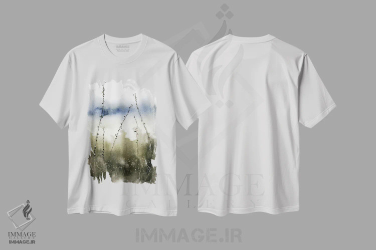 تیشرت سفید طرح دار منظره انتزاعی ۵، مدیوم اثر الگا چفرانوف | فروشگاه ایماژ