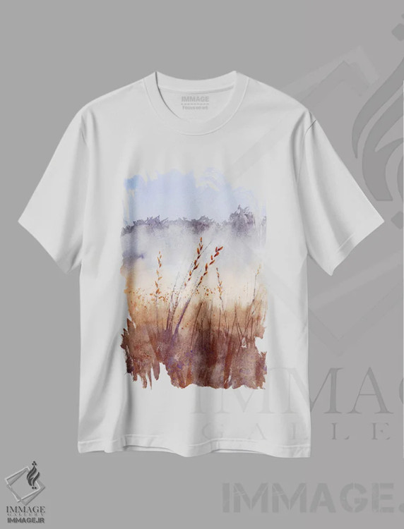 تیشرت سفید طرح دار منظره مه آلود ۲، مدیوم اثر الگا چفرانوف | فروشگاه ایماژ