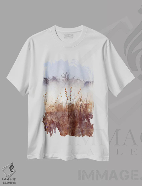 تیشرت سفید طرح دار منظره مه آلود ۱، مدیوم اثر الگا چفرانوف | immage.ir