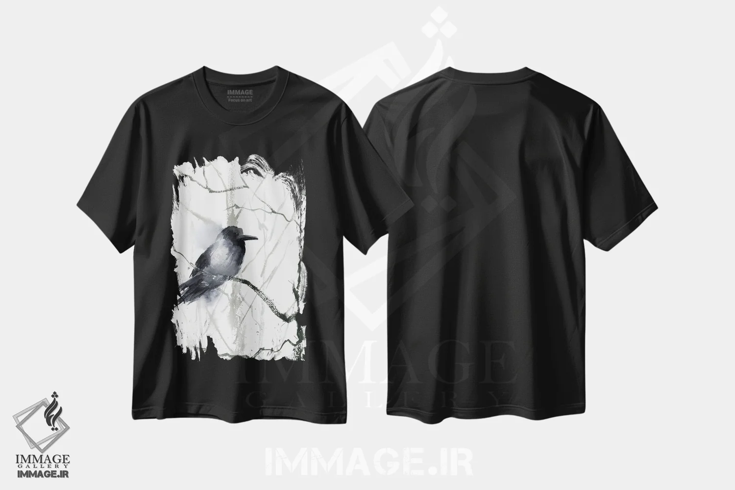 تیشرت مشکی طرح دار کلاغ سیاه و درخت، مدیوم اثر الگا چفرانوف | immage.ir