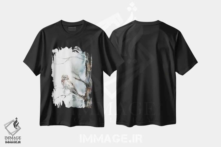 تیشرت مشکی طرح دار جغد و درخت، مدیوم اثر الگا چفرانوف | فروشگاه ایماژ
