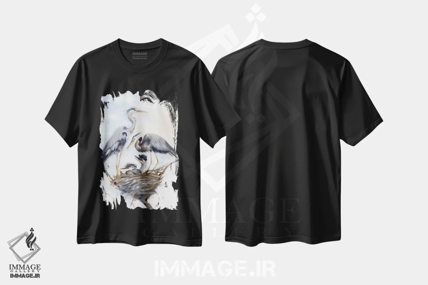 تیشرت مشکی طرح دار خانواده مرغ آبکنار ۱، مدیوم اثر الگا چفرانوف | immage.ir
