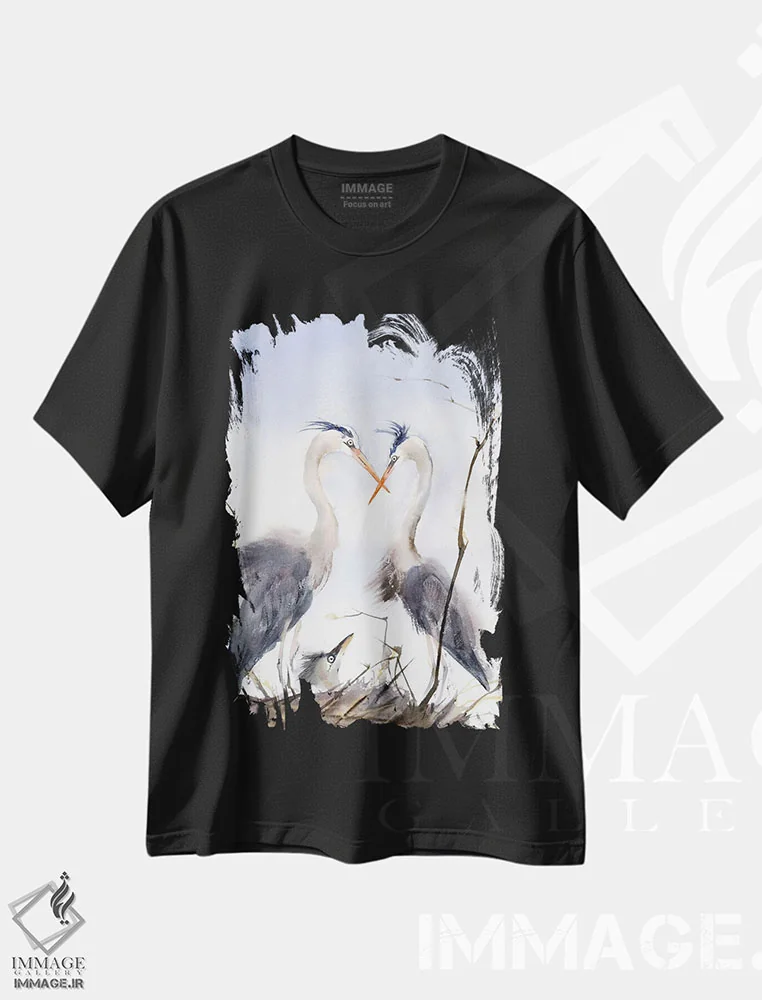 تیشرت مشکی طرح دار خانواده مرغ آبکنار ۲، مدیوم اثر الگا چفرانوف | فروشگاه ایماژ