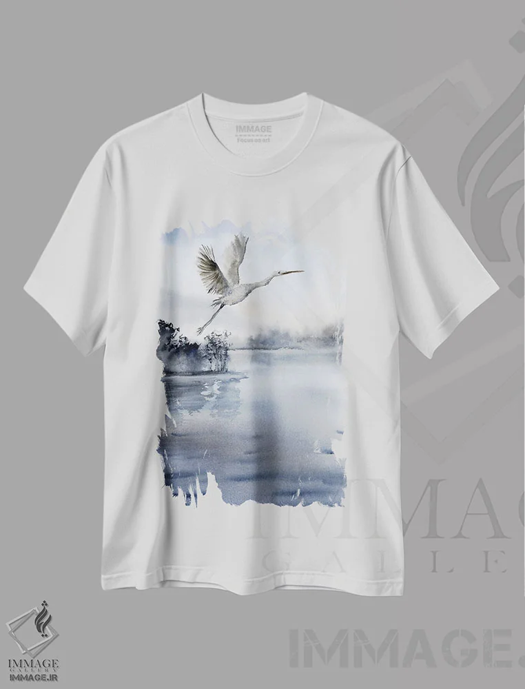 تیشرت سفید طرح دار آرامش در پرواز، مدیوم اثر الگا چفرانوف | فروشگاه ایماژ