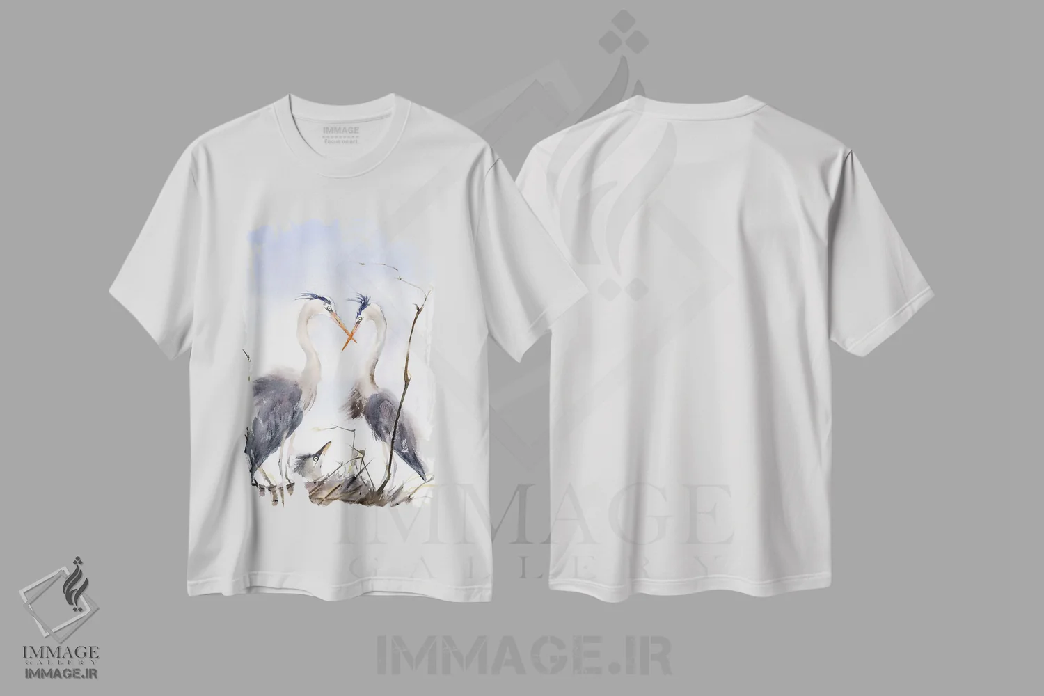 تیشرت سفید طرح دار خانواده مرغ آبکنار ۲، مدیوم اثر الگا چفرانوف | immage.ir
