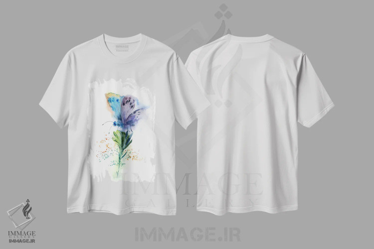 تیشرت سفید طرح دار پروانه بنفش اثر الگا چفرانوف | فروشگاه ایماژ