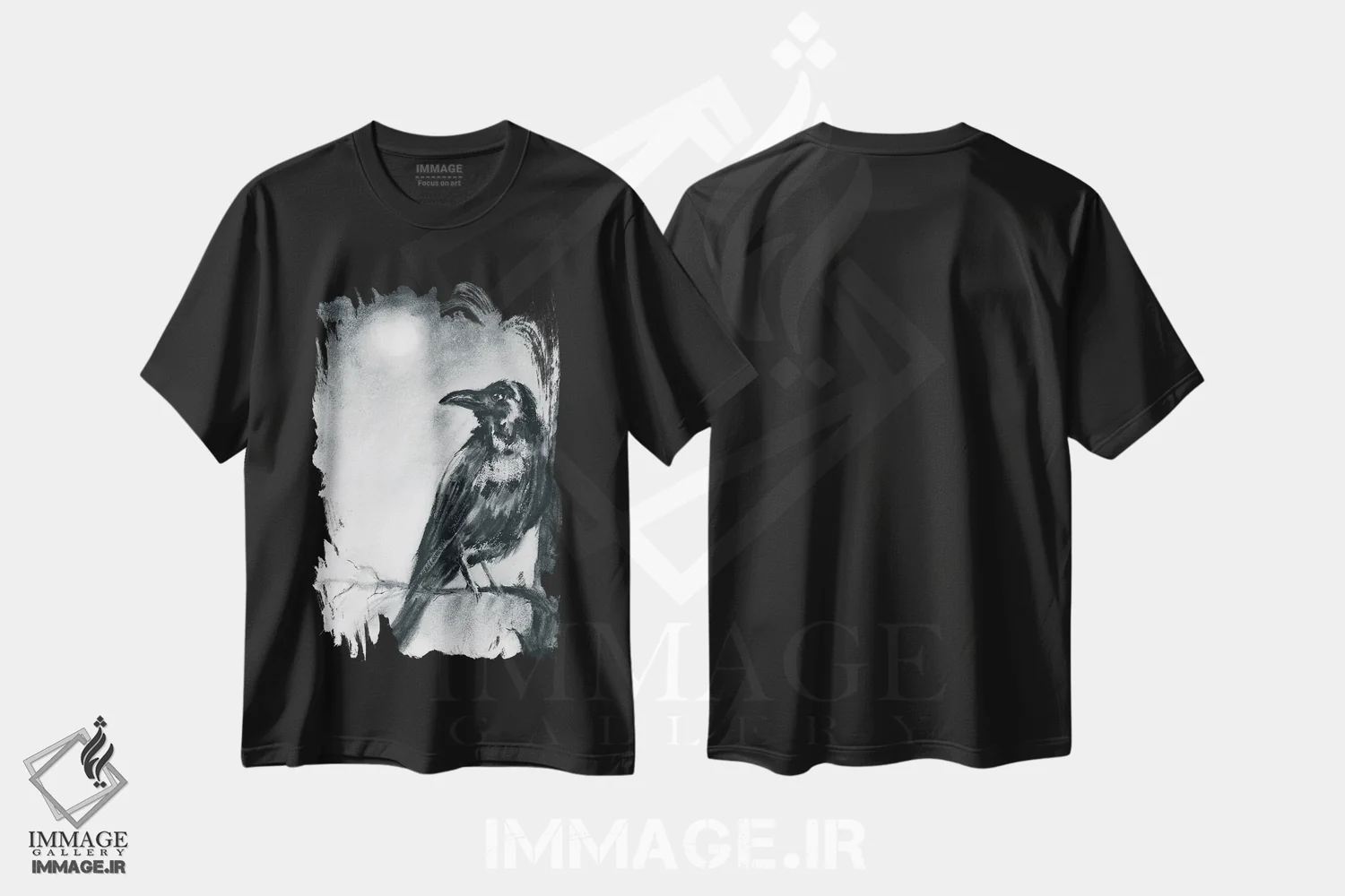 تیشرت مشکی طرح دار کلاغ در شب اثر الگا چفرانوف | immage.ir