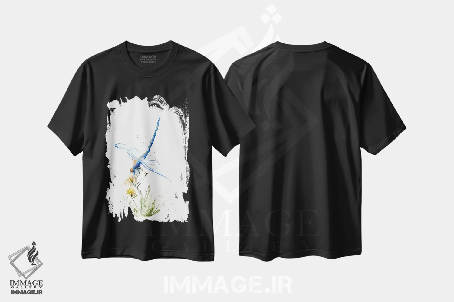 تیشرت مشکی طرح دار سنجاقک، دکور معاصر اثر الگا چفرانوف | فروشگاه ایماژ