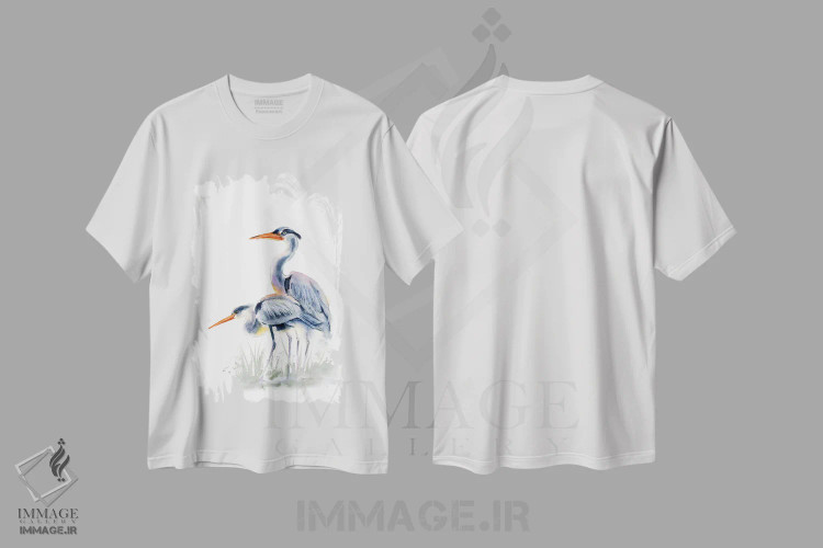 تیشرت سفید طرح دار مرغ آبکنار ها، دکور معاصر اثر الگا چفرانوف | immage.ir