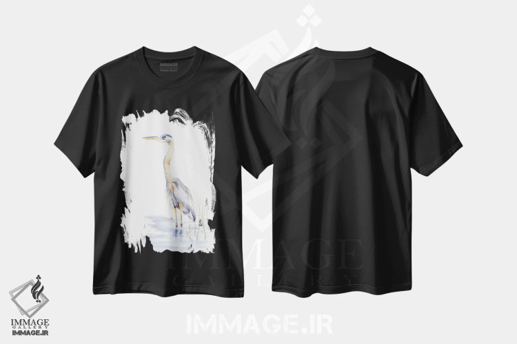 تیشرت مشکی طرح دار مرغ آبکنار، دکور معاصر اثر الگا چفرانوف | فروشگاه ایماژ
