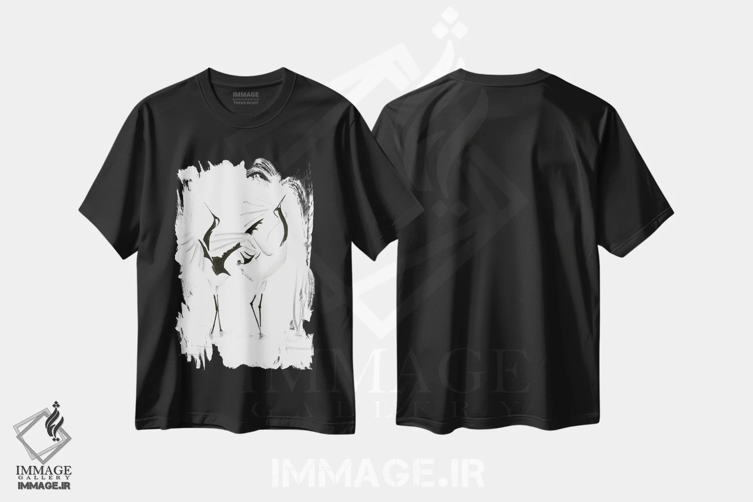 تیشرت مشکی طرح دار لک لک ها ۱، دکور آسیایی اثر الگا چفرانوف | immage.ir