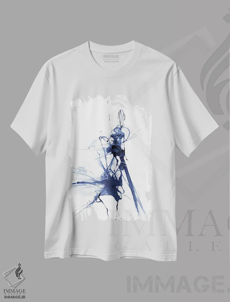 تیشرت سفید طرح دار انتزاعی ها اثر الگا چفرانوف | فروشگاه ایماژ