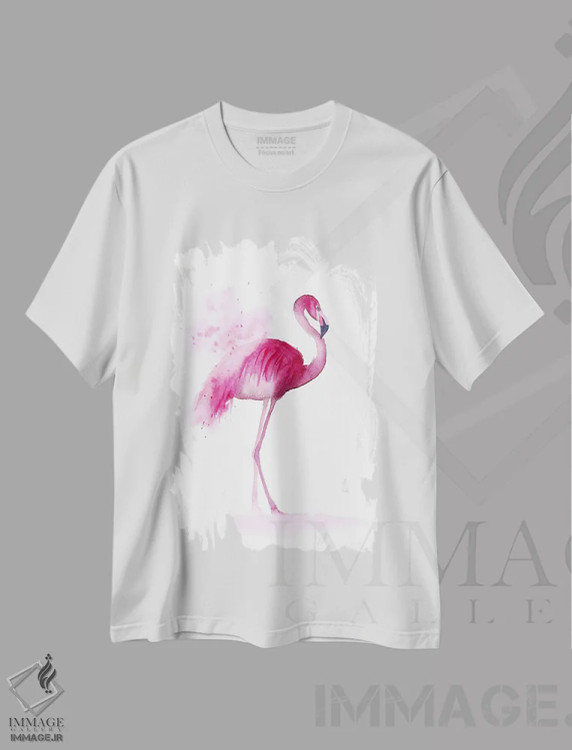تیشرت سفید طرح دار ۴ فلامینگو ۳، دکور معاصر اثر الگا چفرانوف | فروشگاه ایماژ