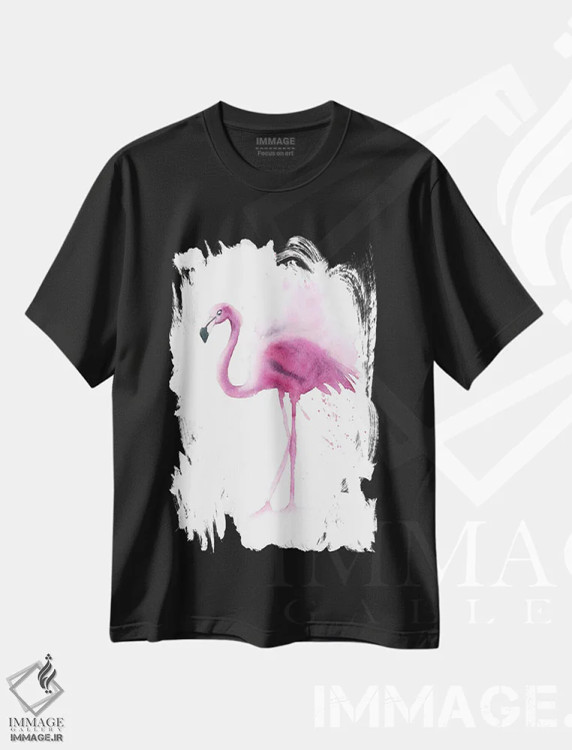 تیشرت مشکی طرح دار ۴ فلامینگو ۴، دکور معاصر اثر الگا چفرانوف | فروشگاه ایماژ
