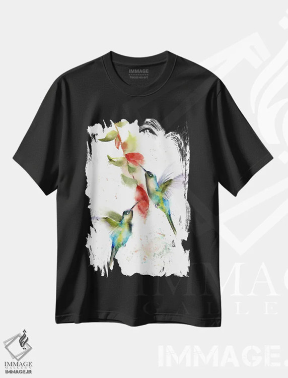 تیشرت مشکی طرح دار مرغ مگس خوارها، دکور معاصر اثر الگا چفرانوف | immage.ir