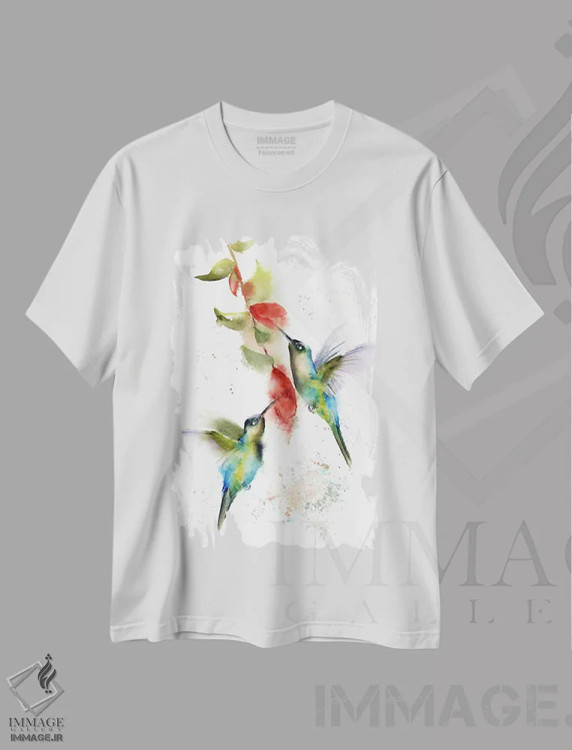 تیشرت سفید طرح دار مرغ مگس خوارها، دکور معاصر اثر الگا چفرانوف | فروشگاه ایماژ