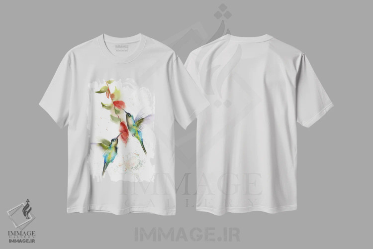 تیشرت سفید طرح دار مرغ مگس خوارها، دکور معاصر اثر الگا چفرانوف | فروشگاه ایماژ