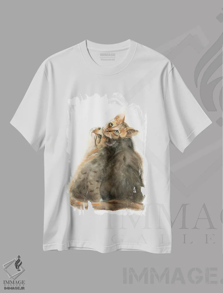 تیشرت سفید طرح دار گربه های رنگی ۲، دکور معاصر اثر الگا چفرانوف | immage.ir