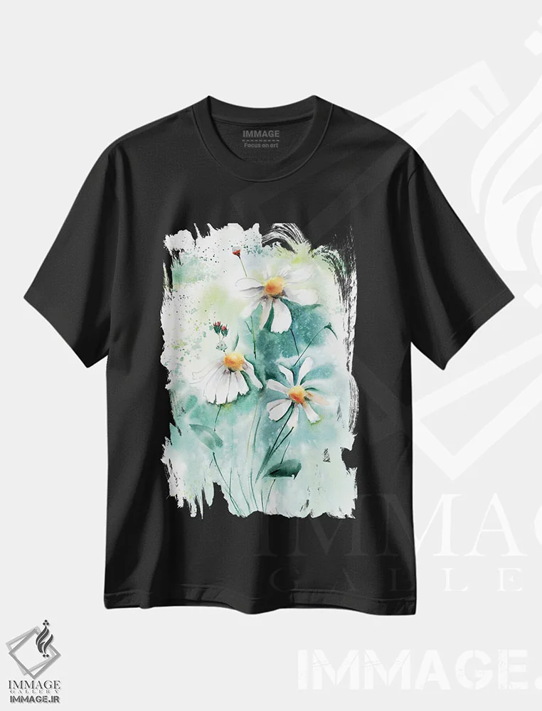 تیشرت مشکی طرح دار گل های بابونه ۱، دکور معاصر اثر الگا چفرانوف | immage.ir