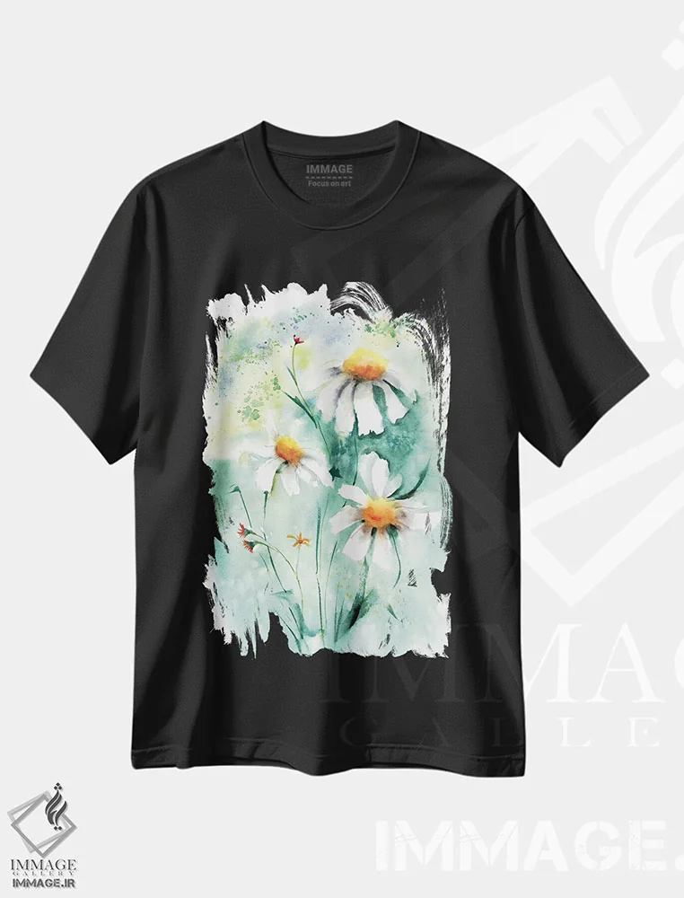تیشرت مشکی طرح دار گل های بابونه ۲، دکور معاصر اثر الگا چفرانوف | immage.ir