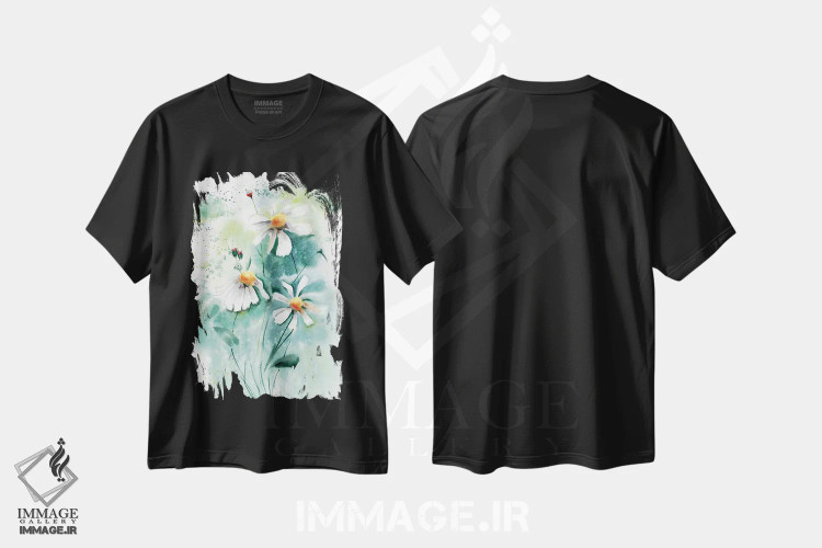 تیشرت مشکی طرح دار گل های بابونه ۱، دکور معاصر اثر الگا چفرانوف | immage.ir