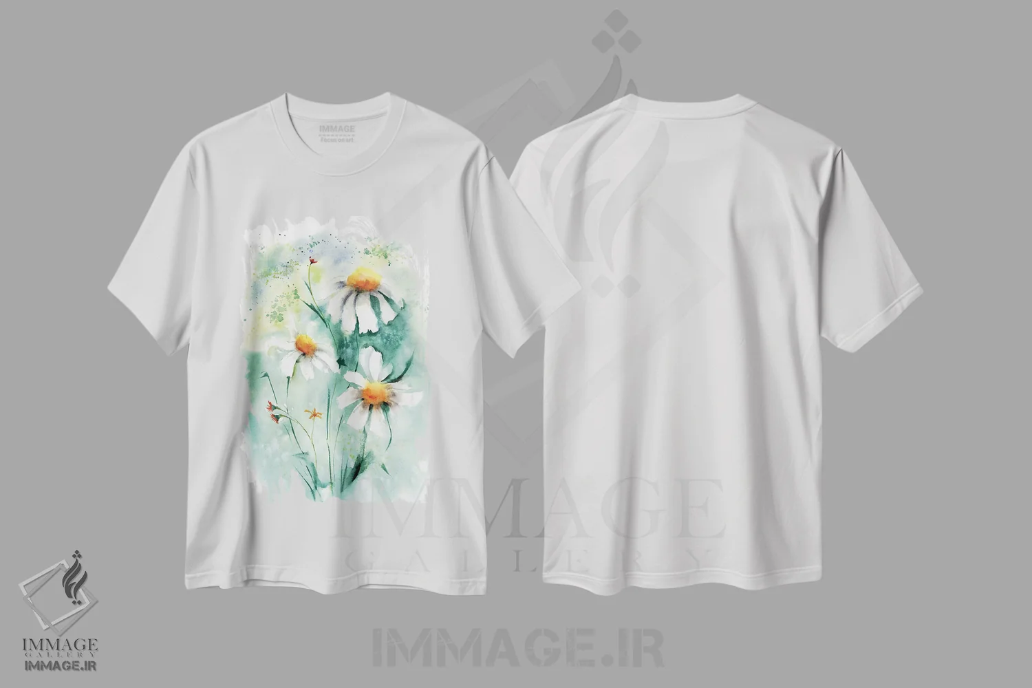 تیشرت سفید طرح دار گل های بابونه ۲، دکور معاصر اثر الگا چفرانوف | فروشگاه ایماژ