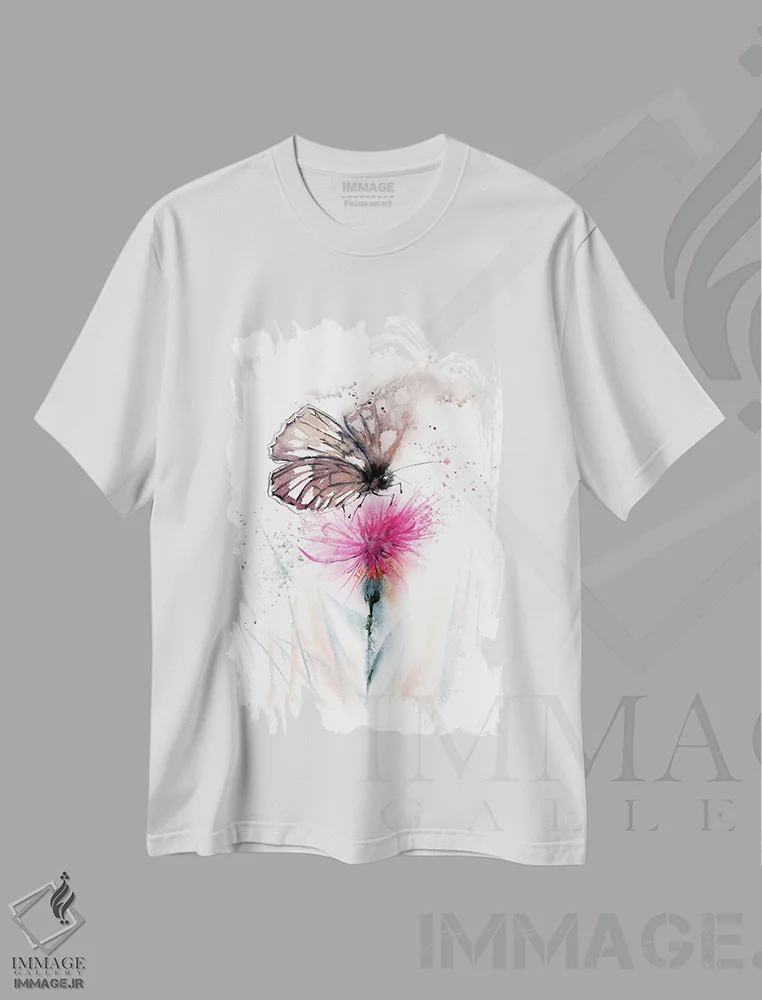 تیشرت سفید طرح دار پروانه و خار، دکور معاصر اثر الگا چفرانوف | فروشگاه ایماژ
