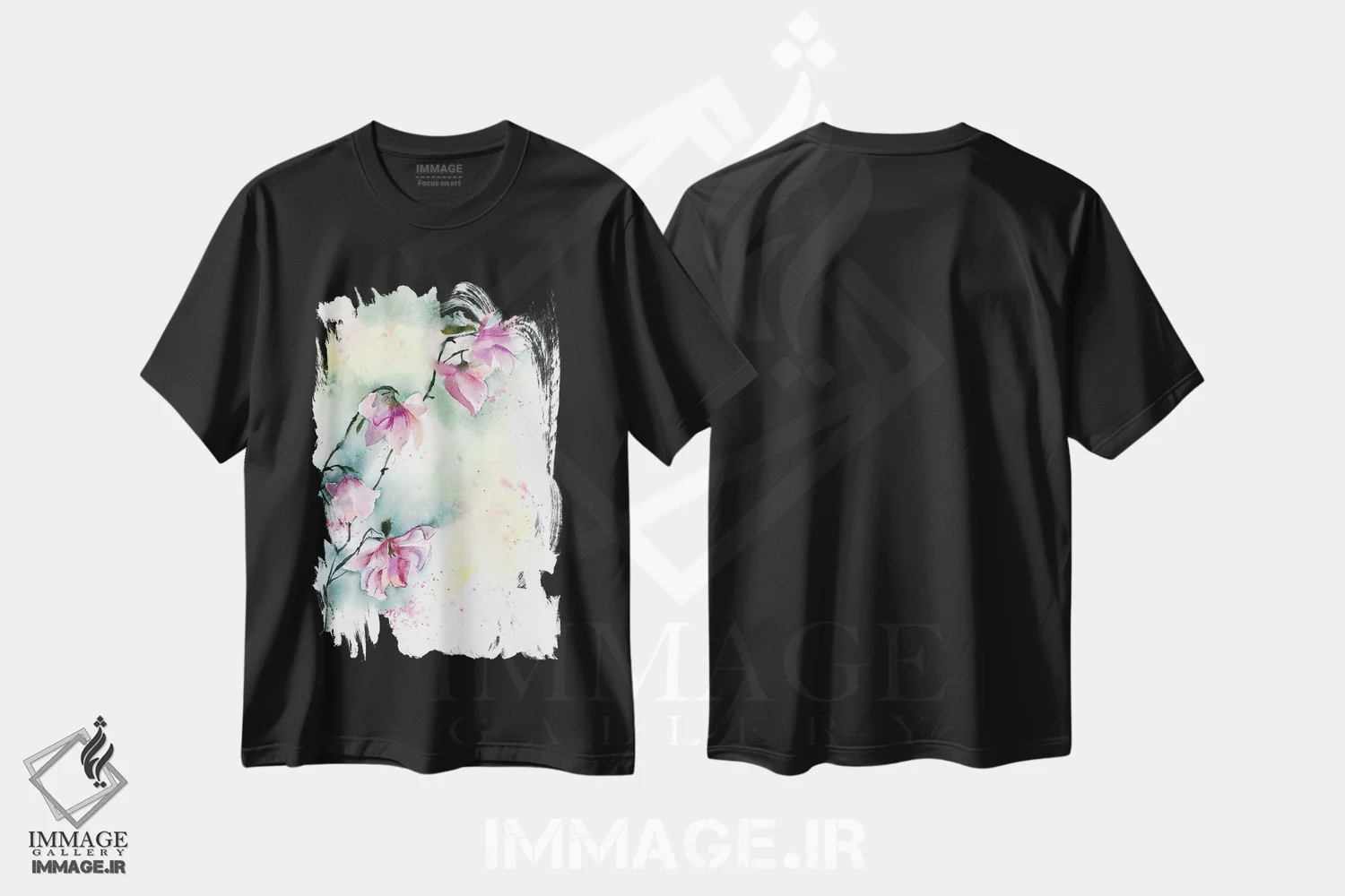 تیشرت مشکی طرح دار مگنولیا ۱، دکور معاصر اثر الگا چفرانوف | فروشگاه ایماژ